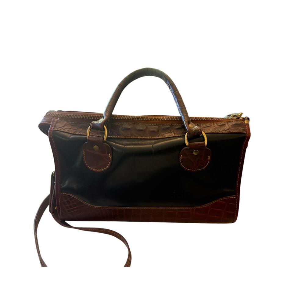 Vintage Brahmin Tuscan Leather Satchel Crossbody Bag-Black and Brown Made in USA - Picture 3 of 12